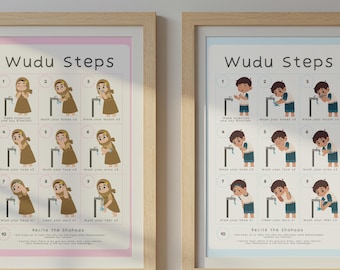 Póster de los pasos del Wudu para niños / Guía de ablución islámica para niños y niñas / Recursos de aprendizaje imprimibles / Educación para niños musulmanes / Descarga digital
