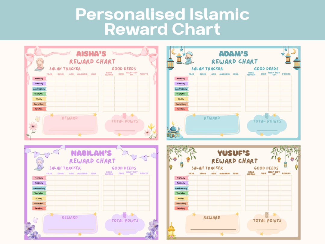 Personalised Kids Islamic Reward Chart | Salah Tracker for Children ...