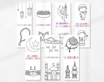 Kids Islamic Colouring Bookmarks Printable | Muslim Children Homeschool Ramadan Activity | Educational Eid Gift | Digital Download