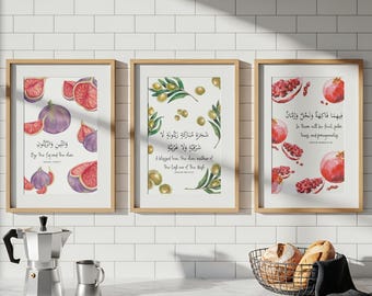 Islamic Sunnah Foods Wall Art | Pomegranate Olive Fig Print | Quran Inspired Muslim Home Decor | Kitchen Poster | Digital Download Printable