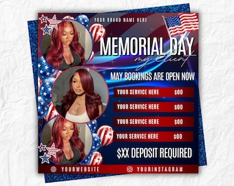 Memorial Day Booking Flyer, Memorial Day Special Flyer, Holiday Sale Flyer, Memorial Day Book Now Flyer, Memorial Day Flyer, Canva