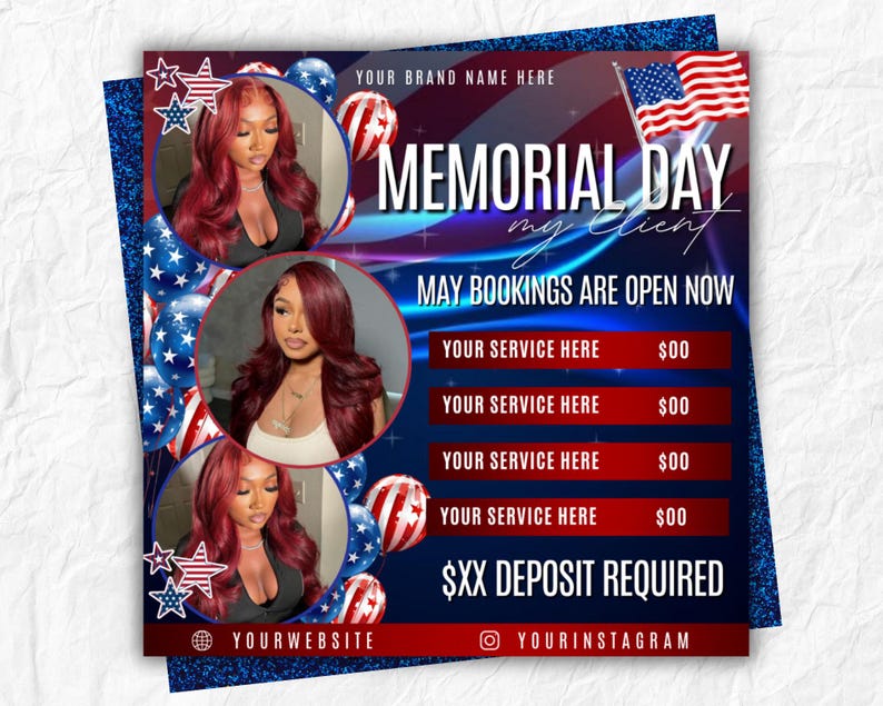 memorial day flyer, memorial day Booking flyer, memorial day special, Memorial day book now flyer, Memorial Day Flyer, Memorial Special sale Flyer, Holiday Sale Flyer, Summer Season Flyer, Memorial Flyer, Flash Sale, Canva Editable template, Memorial Day Party Flyer Memorial Day Booking Flyer, Memorial Day Specials Flyer, May Booking Flyer, Makeup, Hair, Lashes, Nails, DIY Canva Template, Memorial Day Flyer, Prices Flyer, DIY Sale Flyer, Holiday Sale Flyer, Flyer Template, Lash flyer, Nail flyer