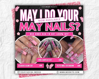 May Nail Flyer, Nail Booking Flyer, May Booking, Mother's Day Nail Deals, Nail Tech, Nail Special deal Flyer, Mother's Day Special, Canva