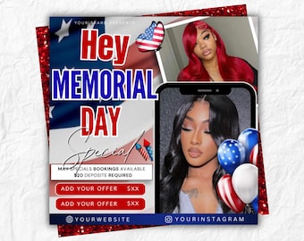 Memorial Day Booking Flyer, Memorial Day Special Flyer, Holiday Sale Flyer, Memorial Day Book Now Flyer, Memorial Day Flyer, Canva