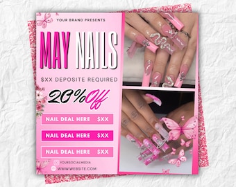 May Nail Flyer, Nail Booking Flyer, May Booking, Mother's Day Nail Deals, Nail Tech, Nail Special deal Flyer, Mother's Day Special, Canva