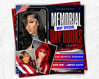Memorial Day Booking Flyer, Memorial Day Special Flyer, Holiday Sale Flyer, Memorial Day Book Now Flyer, Memorial Day Flyer, Canva