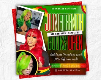 Juneteenth Bookings Flyer Template, Nails Lash Braids Special Deal (Canva)