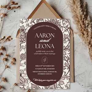 Double Sided Wedding Invitation Template, QR Code RSVP, All In One Wedding Invite, Chocolate Brown Invite, Editable Canva, Autumn Wedding