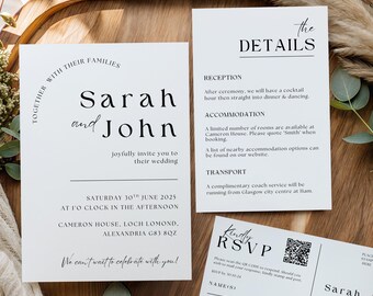 Neutral Minimalist Wedding Invitation Suite | Editable Canva Template (Digital Download)