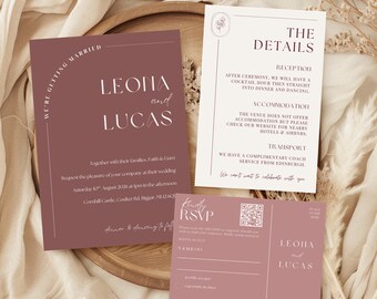 Dusty Rose Wedding Invitation Suite | Modern Minimalist Romantic Canva Templates (Digital Download)