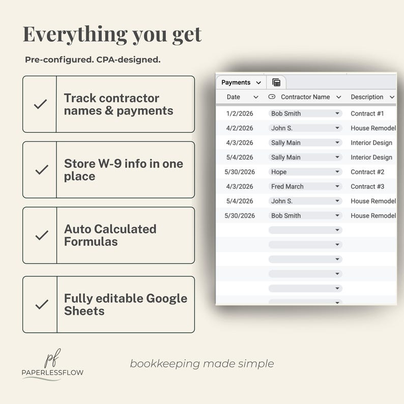 Construction small business using Google Sheets 1099‑NEC tracker to log contractor payments and prepare for tax season hassle‑free.