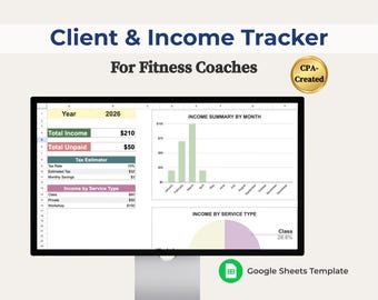 Fitnesscoach-clienttracker | Google Spreadsheets-inkomstensjabloon (digitale download)