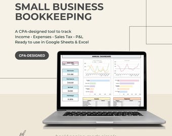 Hoja de cálculo de contabilidad para pequeñas empresas, rastreador de ingresos y gastos diseñado por un contador público certificado con estado de resultados e impuestos sobre las ventas, Excel, Google Sheets