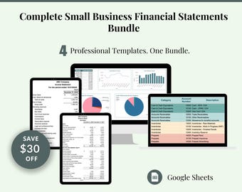 Boekhoudbundel voor kleine bedrijven Google Spreadsheets, winst- en verliessjabloon, balans, cashflowprognose, rekeningschema, CPA-gecreëerd