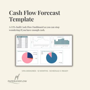 Cash Flow Forecast Template, Monthly Cash Flow Dashboard with Charts, CPA-Designed Google Sheets Spreadsheet for Small Business