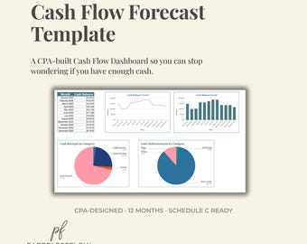 Cash Flow Forecast Template, Monthly Cash Flow Dashboard with Charts, CPA-Designed Google Sheets Spreadsheet for Small Business