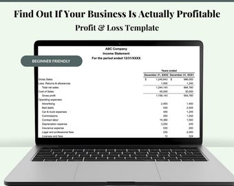 Winst- en verliessjabloon, maandelijks winst- en verliesrekening, inkomstenuitgavenrapport, Google Spreadsheets en Excel, ontworpen door CPA