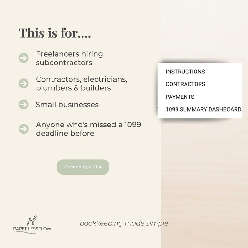 Save time and avoid IRS penalties with a professional 1099 tracker. Perfect for contractors, tradespeople, and small businesses.