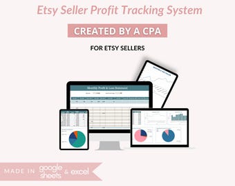 Spreadsheet boekhouding Etsy-verkopers Google Spreadsheets, Etsy Profit Tracker, kostencalculator, maandelijkse inkomenstracker, CPA-ontworpen