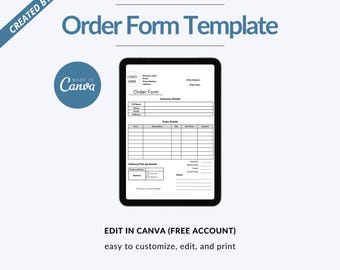 Bestelformuliersjabloon Canva, Formulieren voor kleine bedrijven, Creatives, Freelancer, Bestelformulier direct downloaden