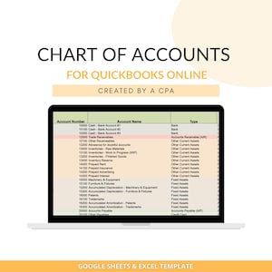 QuickBooks Online Chart of Accounts Template, Accounting Ledger Structure QBO import Template, COA Template, Accounting Code