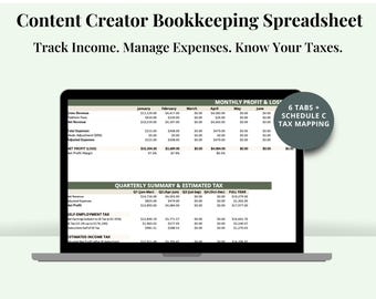 Content Creator Bookkeeping Spreadsheet, Income & Expense Tracker, Brand Deal Log, UGC Income Tracker, CPA-Designed Google Sheets and Excel