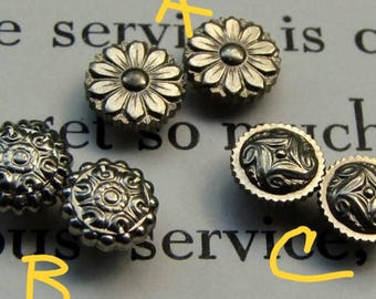 Vtg NOS Parts Silver-tone Watch Winding Crown Pair Lot, 3 Decorative Choices, Steampunk Earrings & Jewelry Design, Spring Flower Horology