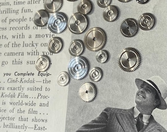 VTG Watch & Pocket W. Gear Parts Lot, Med Silver Super Shine High Gloss Ratchet Wheels, Like New Super Clean Jewelry Steampunk Supply Create