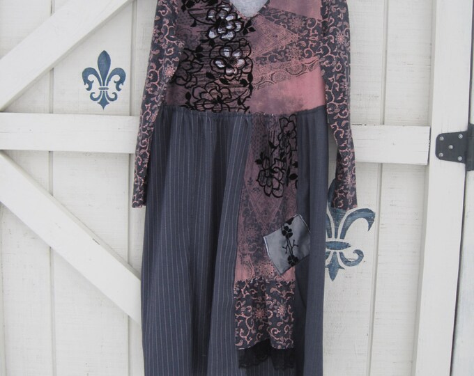Boho Dress, SM, Patchwork Dress, Boho Dress, Gray Pink Black, Fall