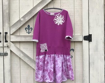 XL Hippie pink rustic tunic dress upcycled clothing