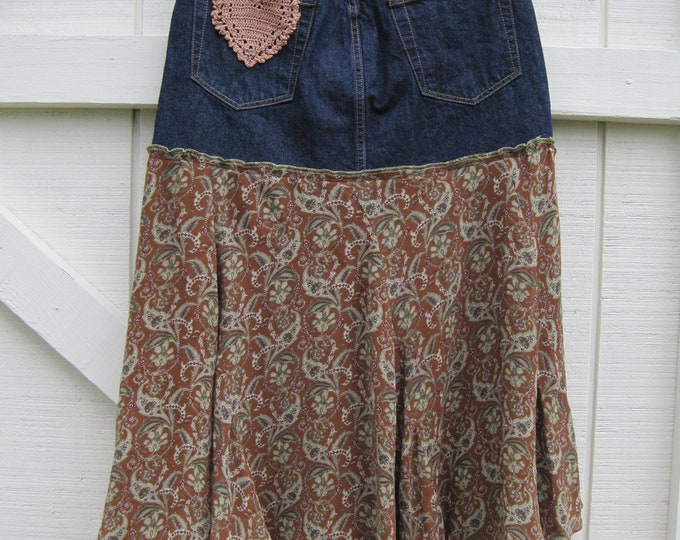 Boho Cowgirl Skirt, Prairie Skirt Denim, Heart Patch Skirt,cowgirl Skirt, Funky Romantic Skirt