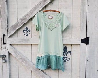 S hippie boho tunic, S Aline tunic dress, upcycled dress