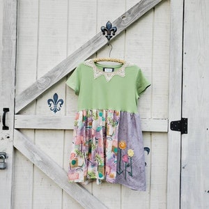 M-L Hippie Green patchwork tunic dress, upcycled Artsy tunic