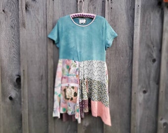 XL Hippie Rustic dress, fairy patchwork dress