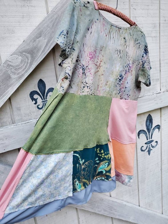 Mini Robe Patchwork Chemise Longue - Style Boho Hippie - Coton - Nepal - Neuf Avec Étiquettes