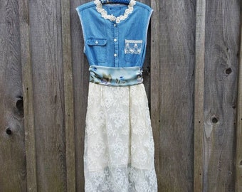 Denim Lace Dress - Etsy