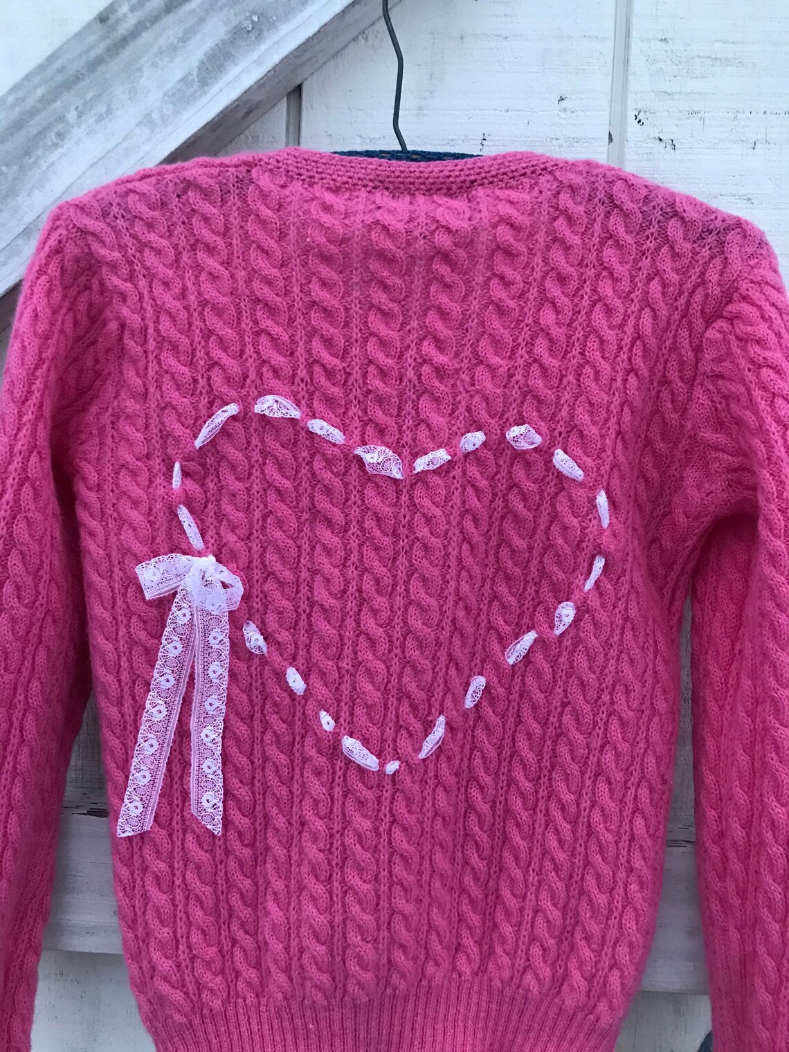 XS Pink Heart cardigan sweater pink wool cardigan Etsy
