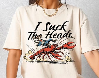 「頭を吸っちゃう」おもしろザリガニTシャツ、ロデオカウガールTシャツ、シーフードボイル愛好家へのギフト、ルイジアナザリガニシーズンTシャツ、レトロなザリガニ衣装