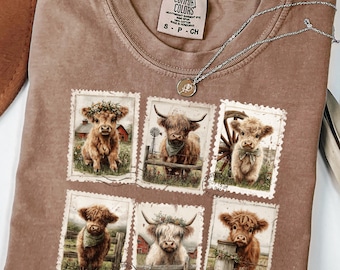 Comfort Colors, Highland Cow Shirt, Cute Cow T-Shirt, Animal Lover Gift, Rustic Farm Graphic Tee, Scottish Cow Apparel, Cow Lover Shirt