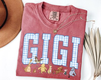 Comfort Colorsのジジシャツ、ジジへのギフト、かわいいジジギンガムベアTシャツ、おばあちゃんジジTシャツ、快適で心地よいクルーネック、トレンディな服