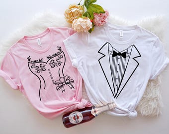 新郎新婦お揃いシャツ、結婚おめでとうTシャツ、ウェディングトップス、独身最後のパーティーTシャツ、新郎新婦アパレル、ハネムーンお揃い衣装