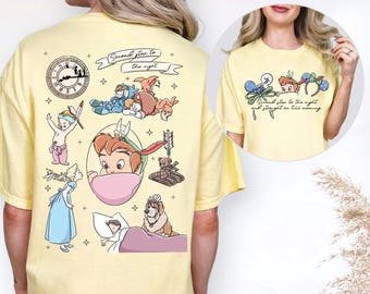 Comfort Colors ディズニー ピーターパン シャツ、Second Star To The Right And Straight On Til Morning Tシャツ、お気に入りの漫画キャラクター クルーネック