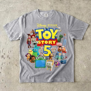 Comfort Colors Toy Story 5 Shirt, Woody Buzz Jessie Rex Bullseye & New Tablet Disneyland T-Shirt, Toy Stories Cartoon Matching Crewneck image 3