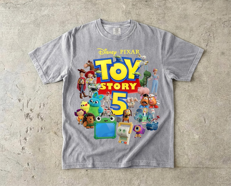 Comfort Colors Toy Story 5 Shirt, Woody Buzz Jessie Rex Bullseye & New Tablet Disneyland T-Shirt, Toy Stories Cartoon Matching Crewneck image 3