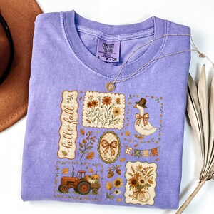 Camiseta Comfort Colors Hello Fall Otoño Vintage Pumpkin Patch Tee Goose Truck Floral Cottagecore Cozy Season TShirt