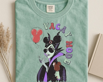 Koszulka Comfort Colors Maleficent Vacay Mode, zabawna koszulka z motywem złoczyńców Disneya, koszulka Disneyworld Wdw, zabawny strój Disneya, odzież na wakacje