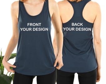 前面と背面のカスタムタンクトップ、カスタムシャツ、インスパイアードテキストアパレル、カスタムテキストTシャツ、前面と背面のパーソナライズTシャツ、カスタムクルーネック