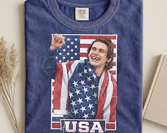 Comfort Colors Jack Hughes Usa Gold Hockey T-Shirt, Patriotic hockey Fan Tee, American Hockey Pride Gift, Hockey Lovers Matching Outfit