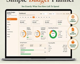 Enkel budgetplanerare | Månadsbudgetuppföljare | Budgetplanerare, utgiftsspårare, lönebudget, personligt ekonomiskt verktyg