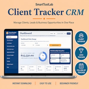 Client Tracker CRM | Lead Tracker, Task Tracker, CRM Tracker, Customer Management & Follow Up Tracker for Small Business